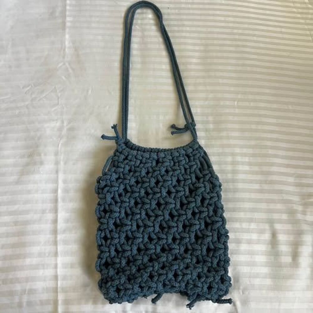 blue crochet shoulder bag
